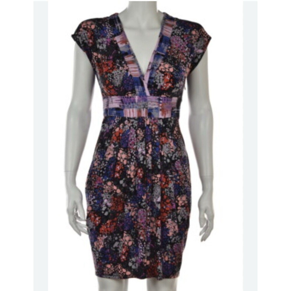 Ali Ro Womens Dress Size 2 Printed Sheath Cap Sleeve Short Casual